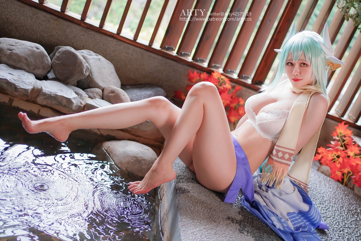 xgyw.top_Coser美女Arty亚缇Kiyohime主题温泉边半脱露白色蕾丝内衣秀豪乳翘臀诱惑写真48P