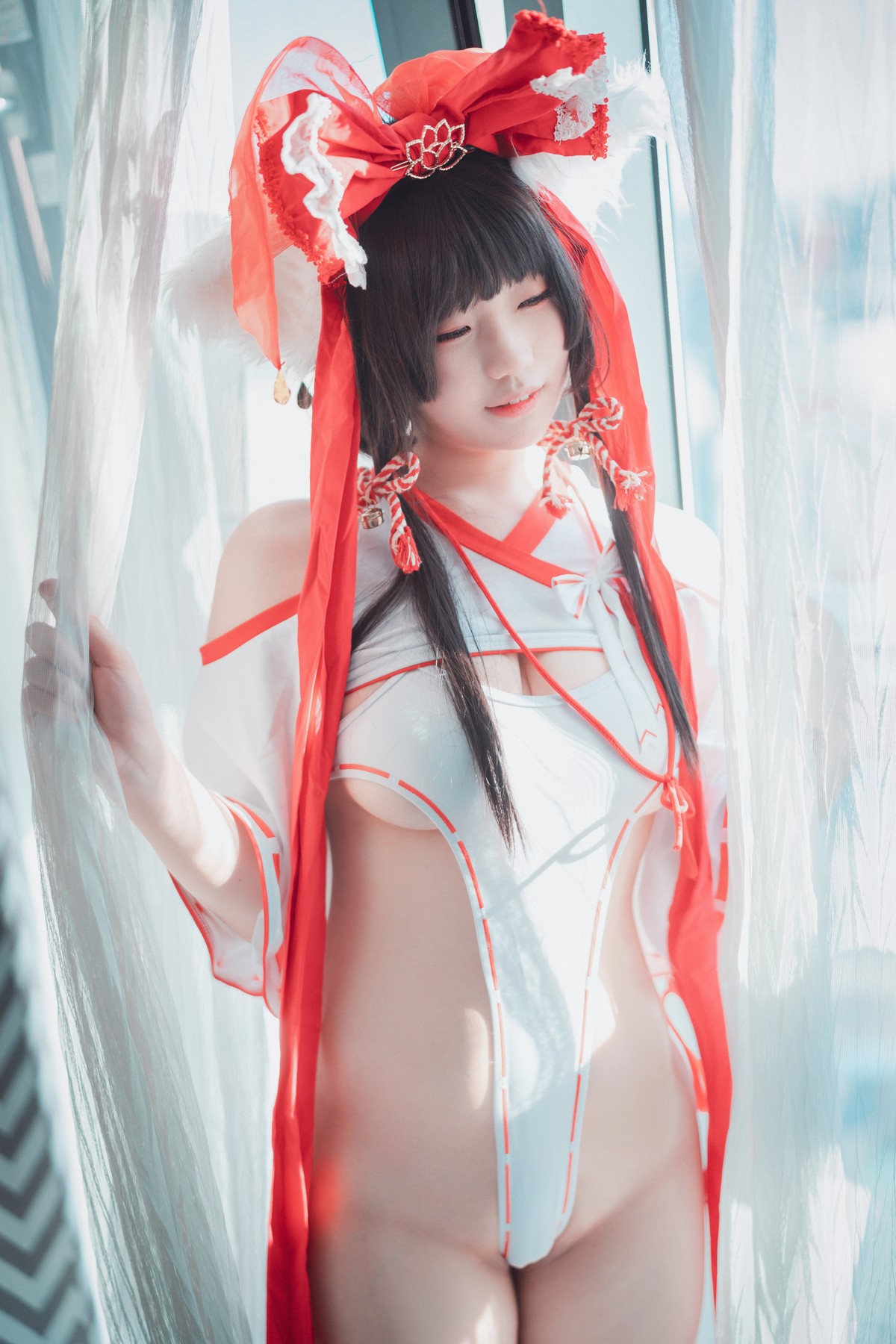 xgyw.top_[DJAWA]No.113_模特Mimmi_Kitsune Miko主题私房性感白色高叉连体衣撩人诱惑写真65P