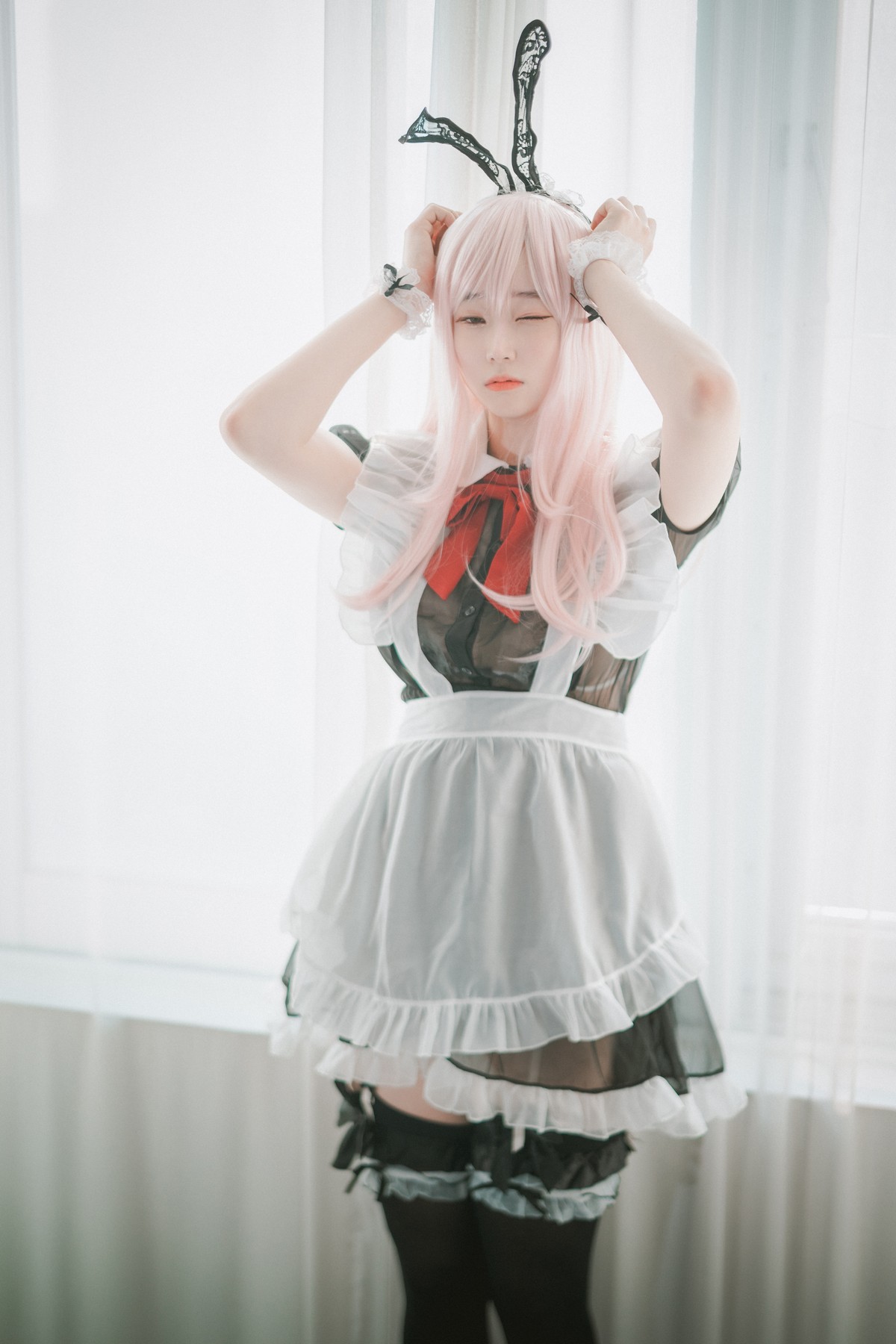xgyw.top_[DJAWA]No.122_模特Bambi_Sheer Bunny Maid主题薄透服饰配黑丝吊袜秀美腿诱惑写真51P
