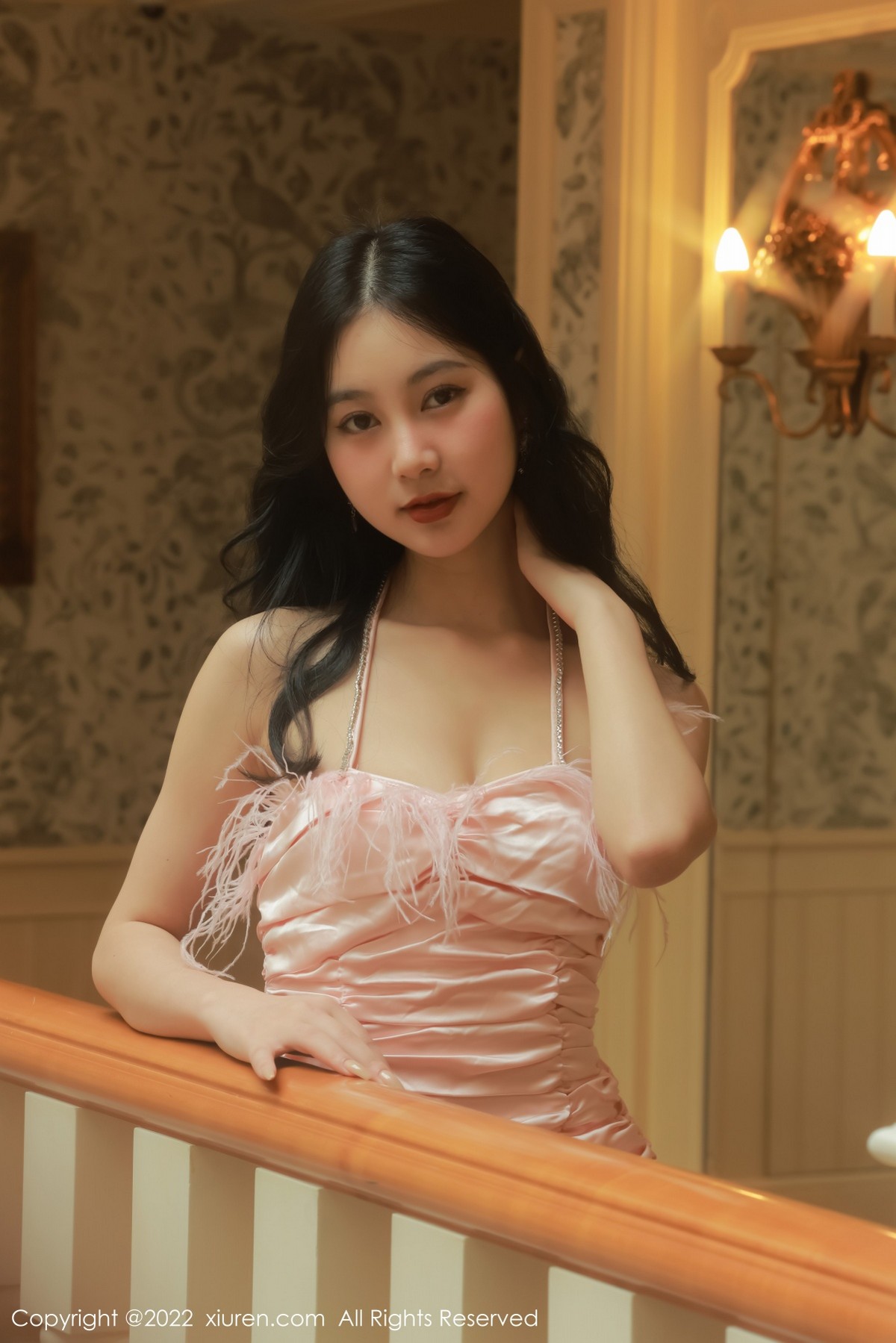 xgyw.top_XiuRen第5235期_模特谢晚晚澳门旅拍性感粉色吊带配超薄肉丝半脱秀翘臀诱惑写真52P