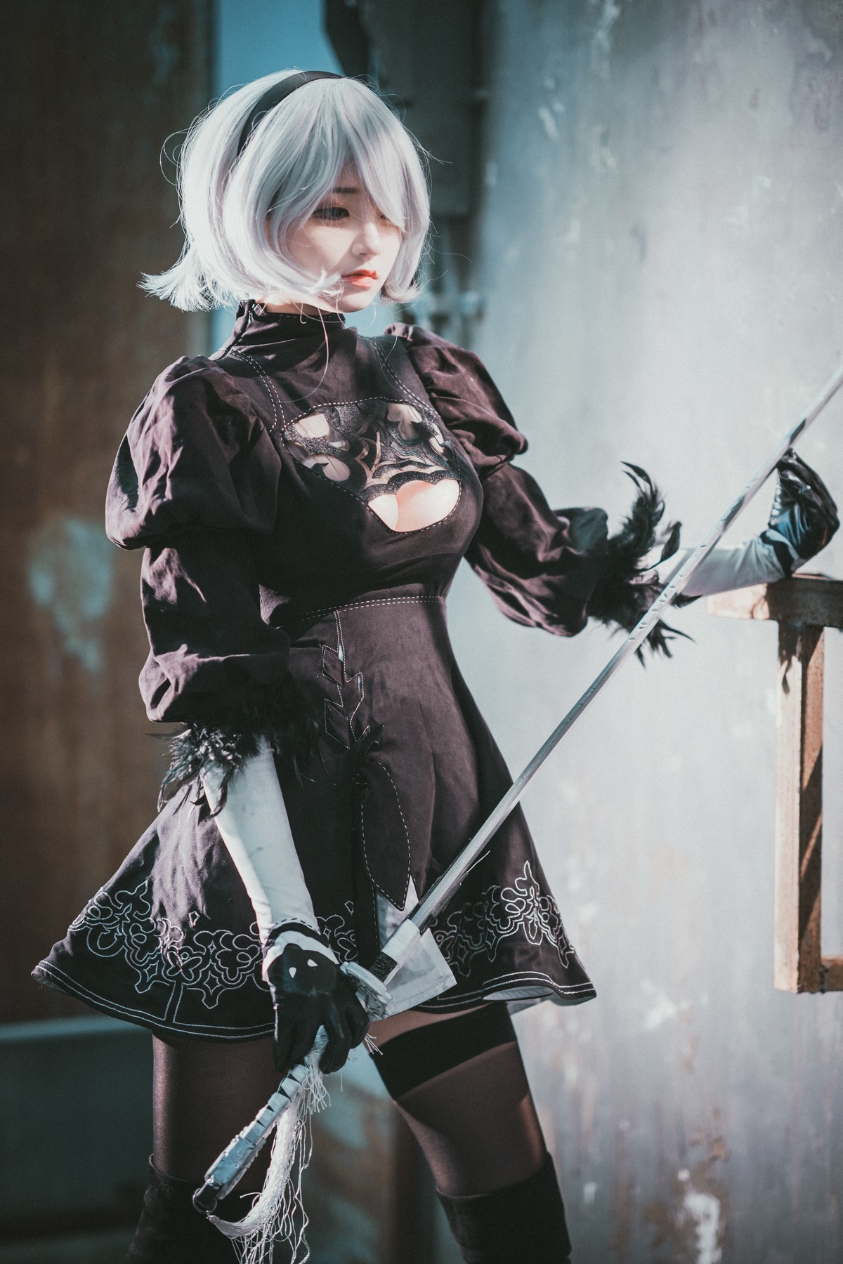 xgyw.top_[DJAWA]No.131_模特Jenny_NieR Automata 2B主题黑色服饰露白色内裤秀翘臀诱惑写真47P