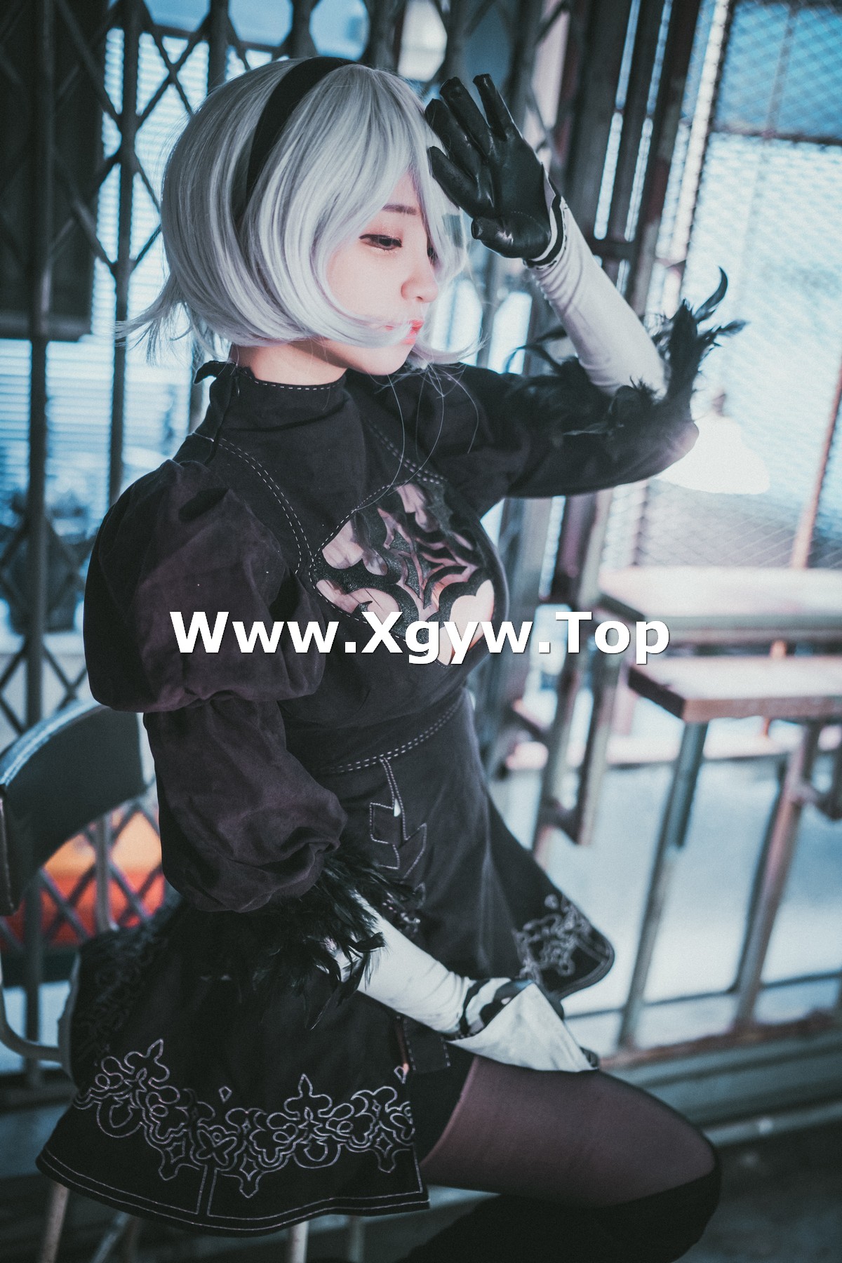 xgyw.top_[DJAWA]No.131_模特Jenny_NieR Automata 2B主题黑色服饰露白色内裤秀翘臀诱惑写真47P