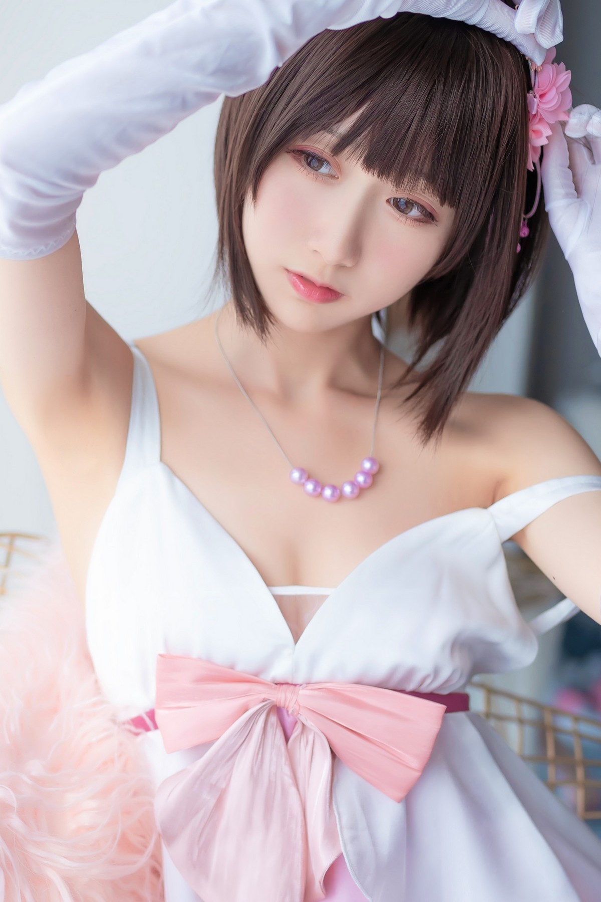 xgyw.top_萌系小姐姐木绵绵OwO加藤惠cos礼服主题私房性感礼服配白色蕾丝袜诱惑写真39P