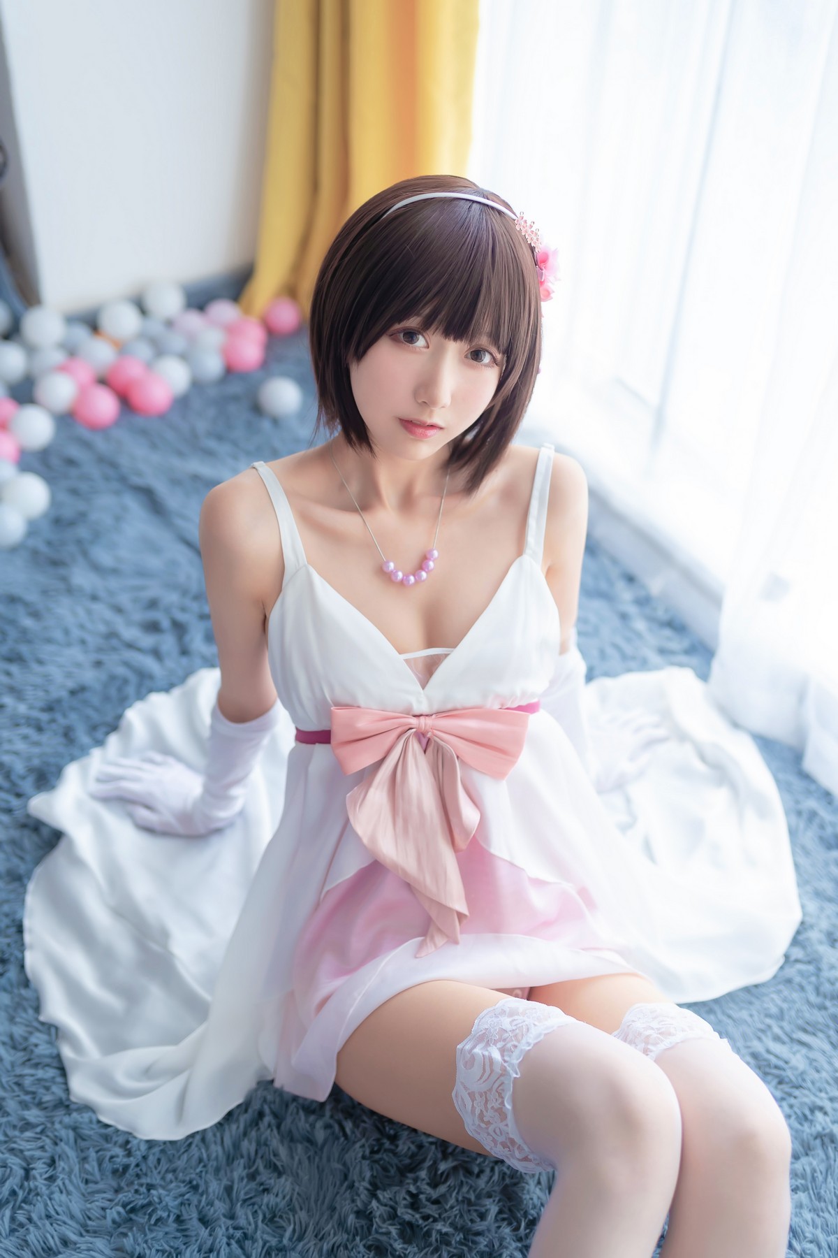 xgyw.top_萌系小姐姐木绵绵OwO加藤惠cos礼服主题私房性感礼服配白色蕾丝袜诱惑写真39P