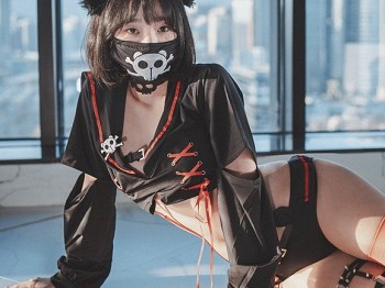 [DJAWA]No.143_车模Kang Inkyung_Masked Pirate主题私人性感黑色服饰迷人骚扰写真41P