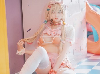 [DJAWA]No.151_车模BamBi_Sheer Pink主题私人性感粉红色服饰露三点式内衣骚扰写真27P