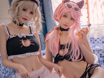 网络青春美女可可老师夏日双子主题私人性感姐妹花粉色骚扰服饰秀完美身材骚扰写真42P