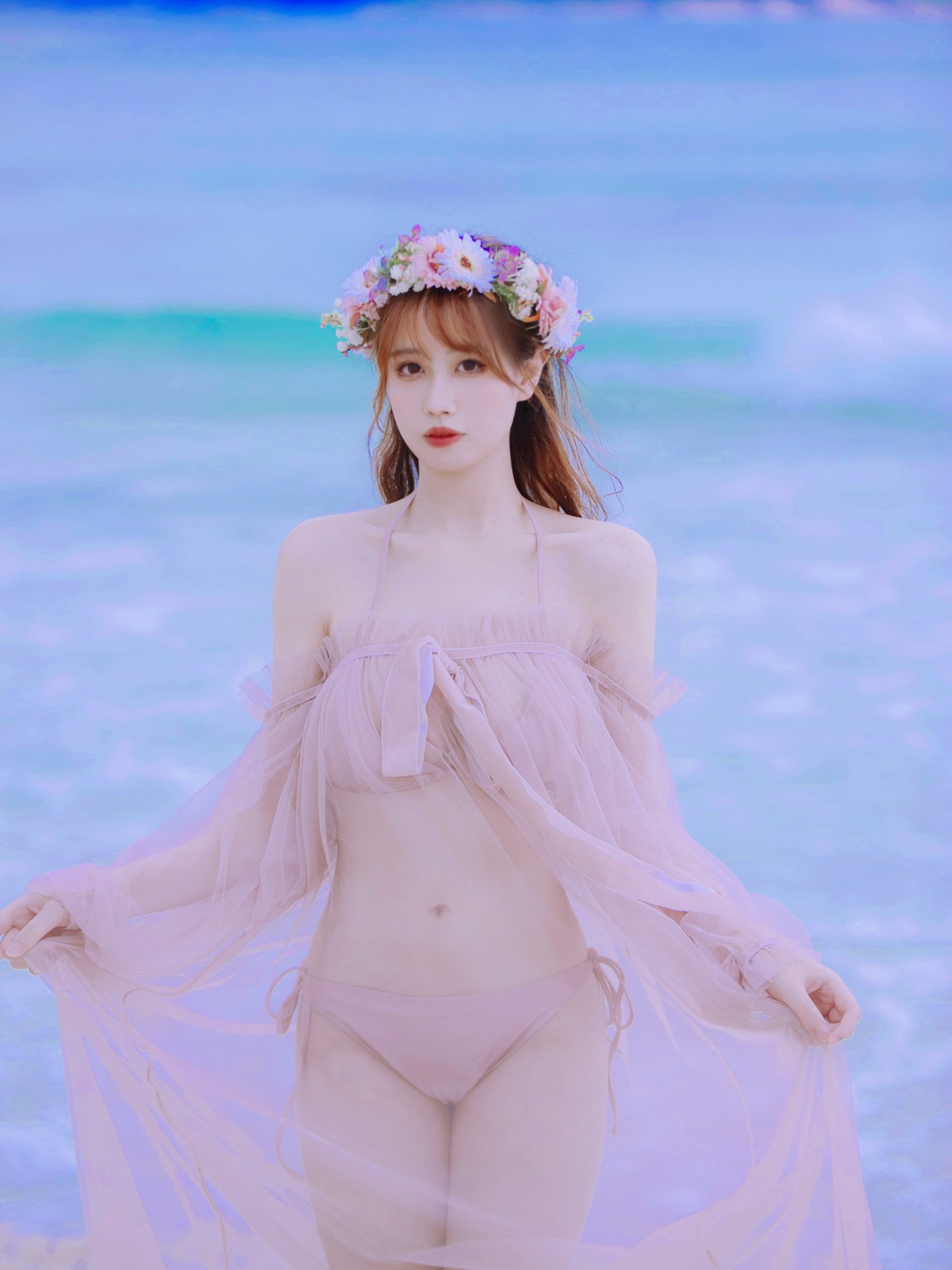 xgyw.top_次元少女念雪ww白桃汽水主题户外沙滩性感粉色比基尼秀完美身材迷人诱惑写真42P