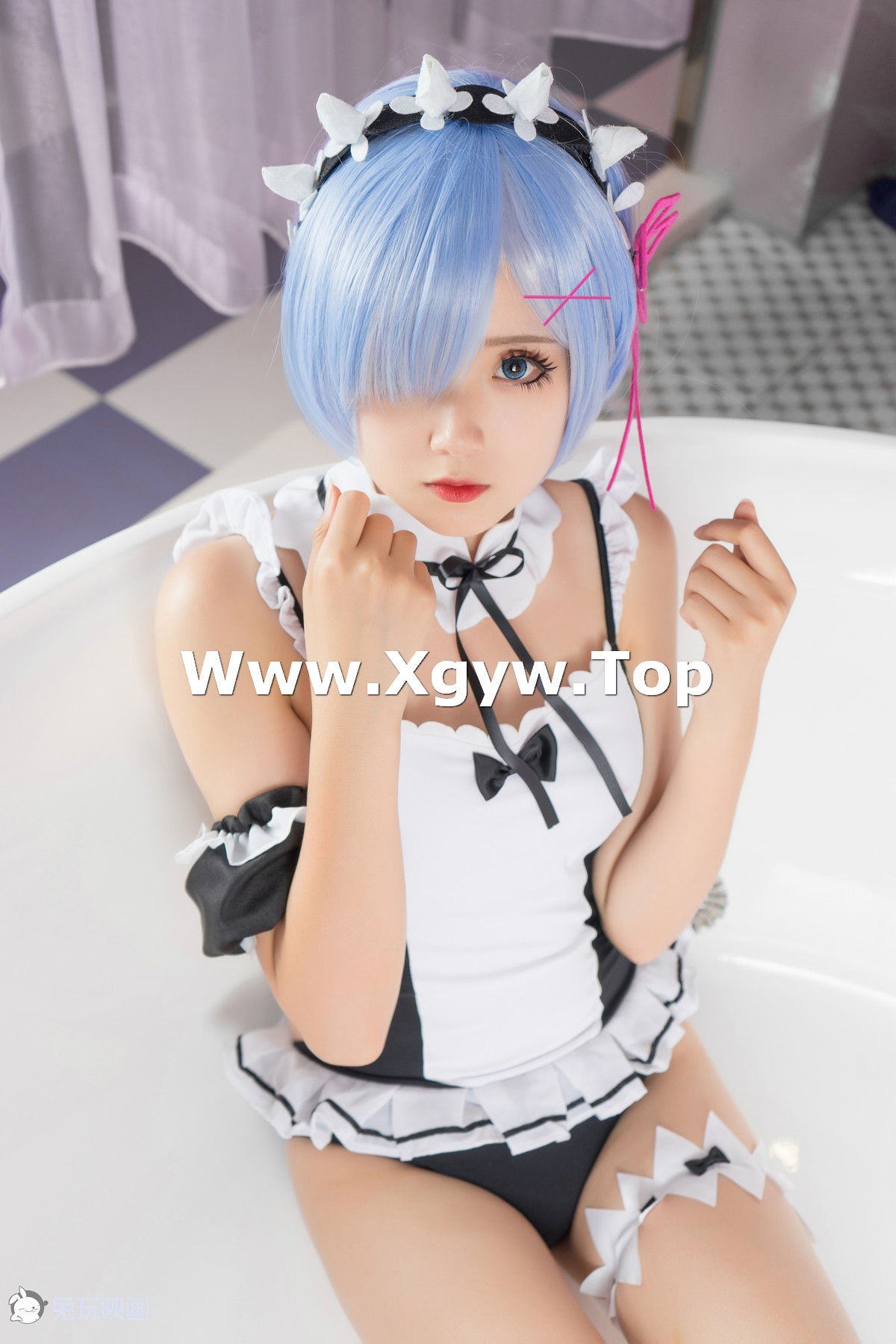 xgyw.top_Coser美女Akisoso秋楚楚蕾姆夏日泳装主题私房性感连体泳装秀完美身材诱惑写真46P