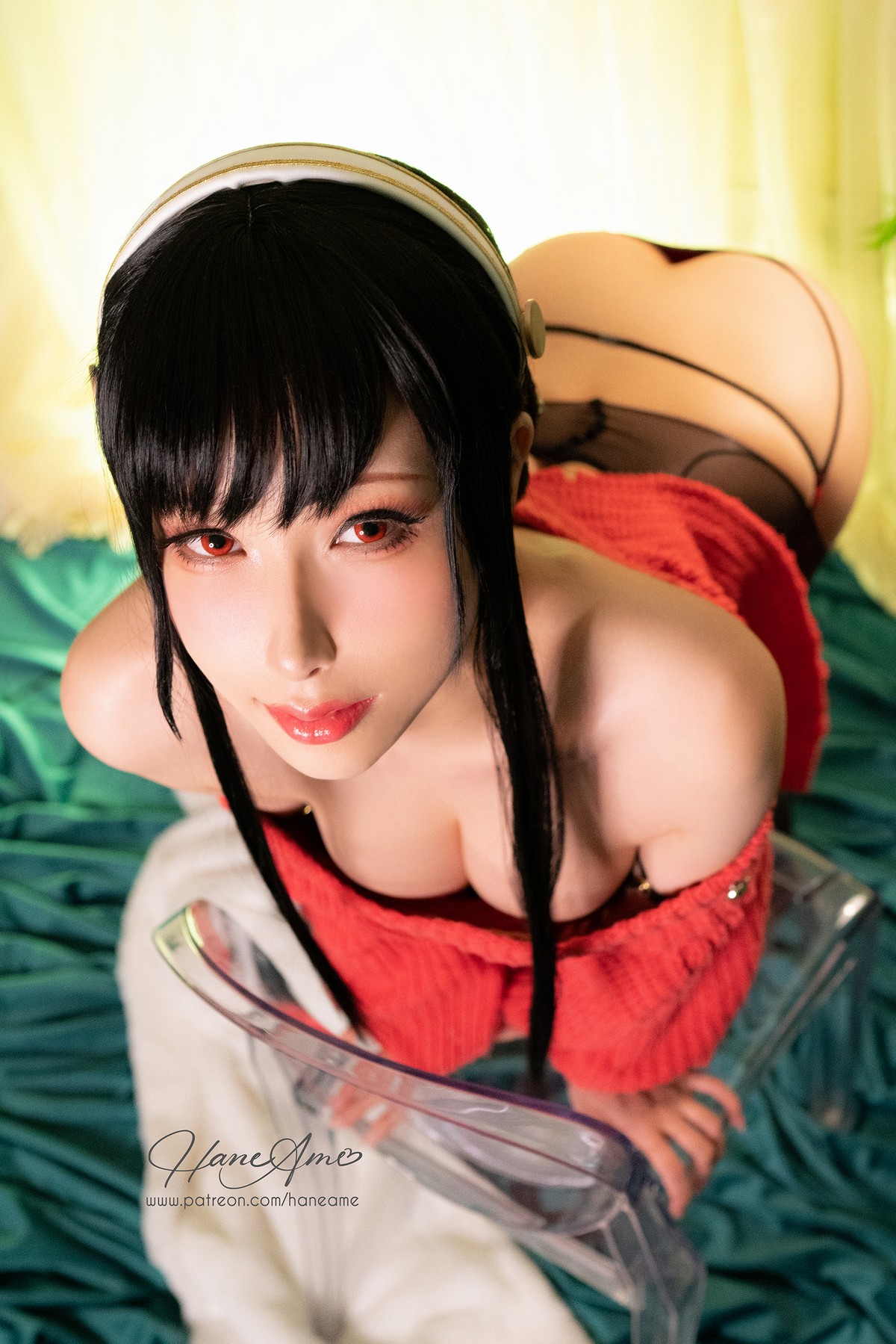 xgyw.top_Coser美女雨波_HaneAme-Spy X Family主题脱红色毛衣露性感蕾丝内衣诱惑写真46P