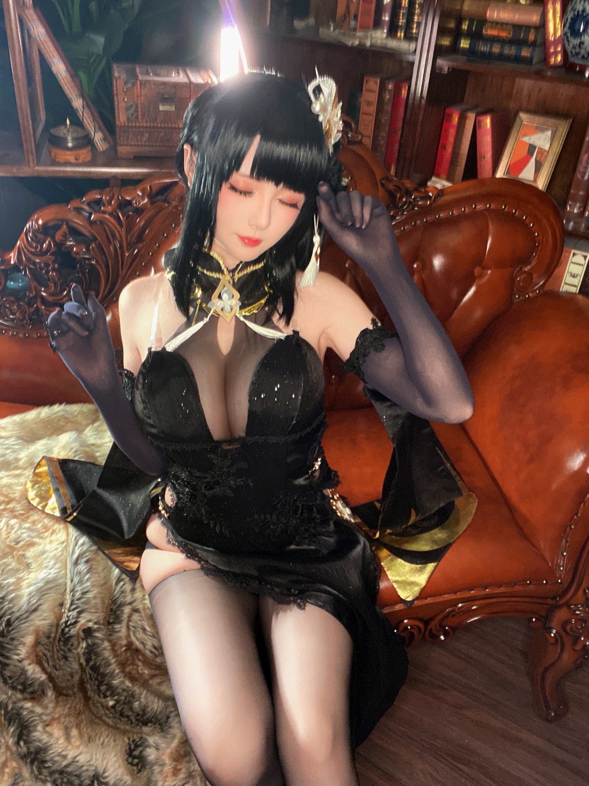 xgyw.top_Coser小姐姐星之迟迟奇奢华苑主题性感黑色薄纱礼服配破烂黑丝裤袜诱惑写真85P