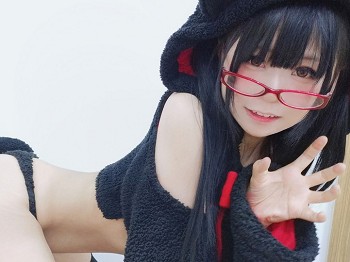 网络青春美女软妹摇摇乐猫套装主题性感黑色绒毛服饰露三点式内衣迷人骚扰写真91P
