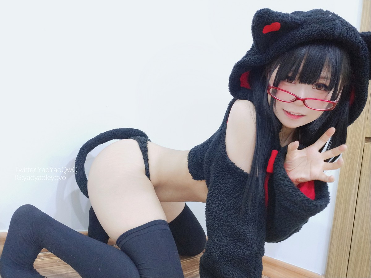 xgyw.top_网络美女软妹摇摇乐猫套装主题性感黑色绒毛服饰露三点式内衣迷人诱惑写真91P