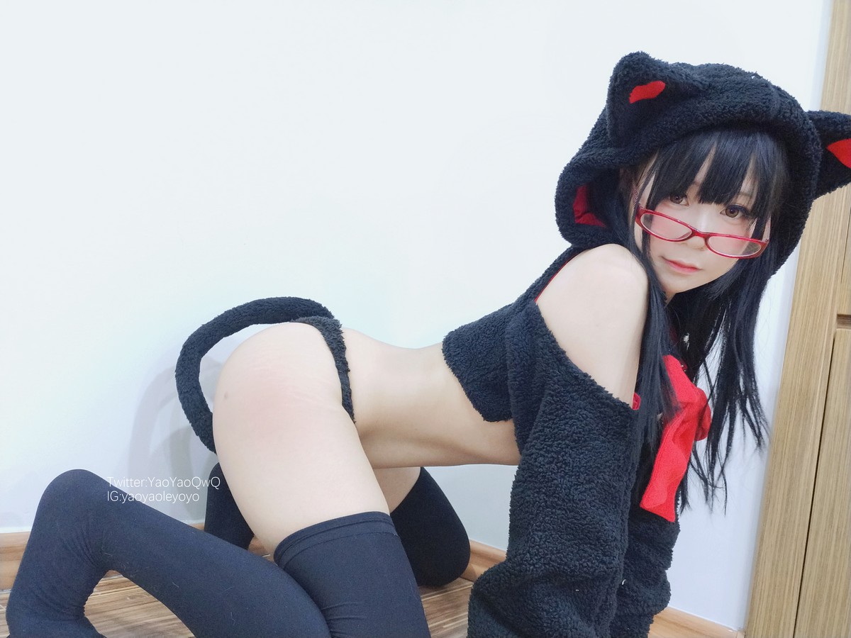 xgyw.top_网络美女软妹摇摇乐猫套装主题性感黑色绒毛服饰露三点式内衣迷人诱惑写真91P