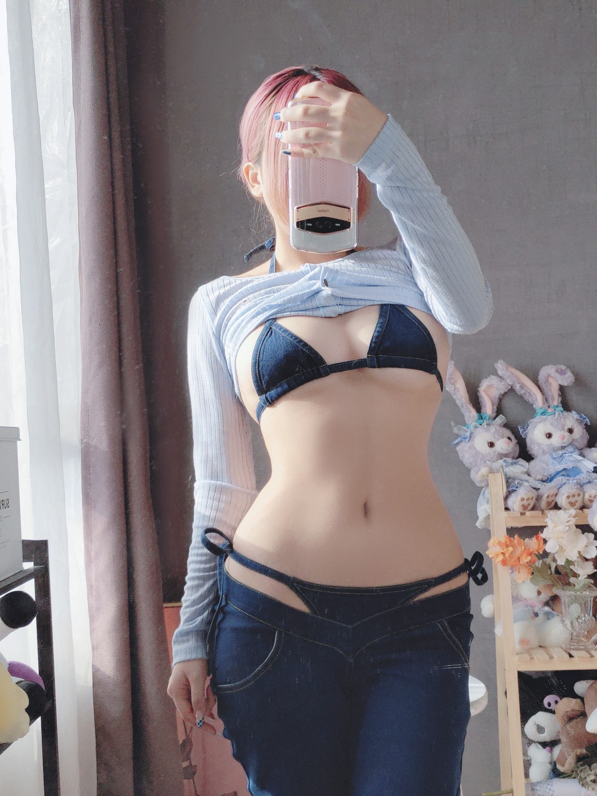 xgyw.top_Cosplay美女日奈娇牛仔裤自拍主题私房半脱露性感牛仔内衣秀完美身材诱惑写真50P