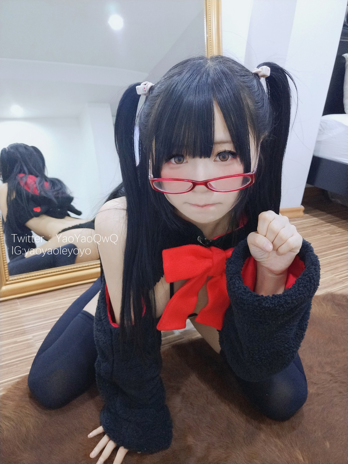 xgyw.top_网络美女软妹摇摇乐猫套装主题性感黑色绒毛服饰露三点式内衣迷人诱惑写真91P