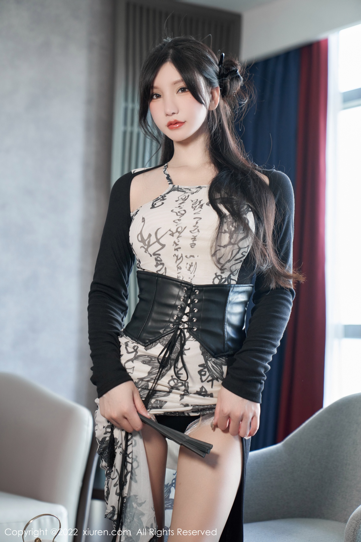 xgyw.top_XiuRen第5623期_女神周于希Sally性感拼色连衣裙配超薄开档肉丝绝美诱惑写真94P