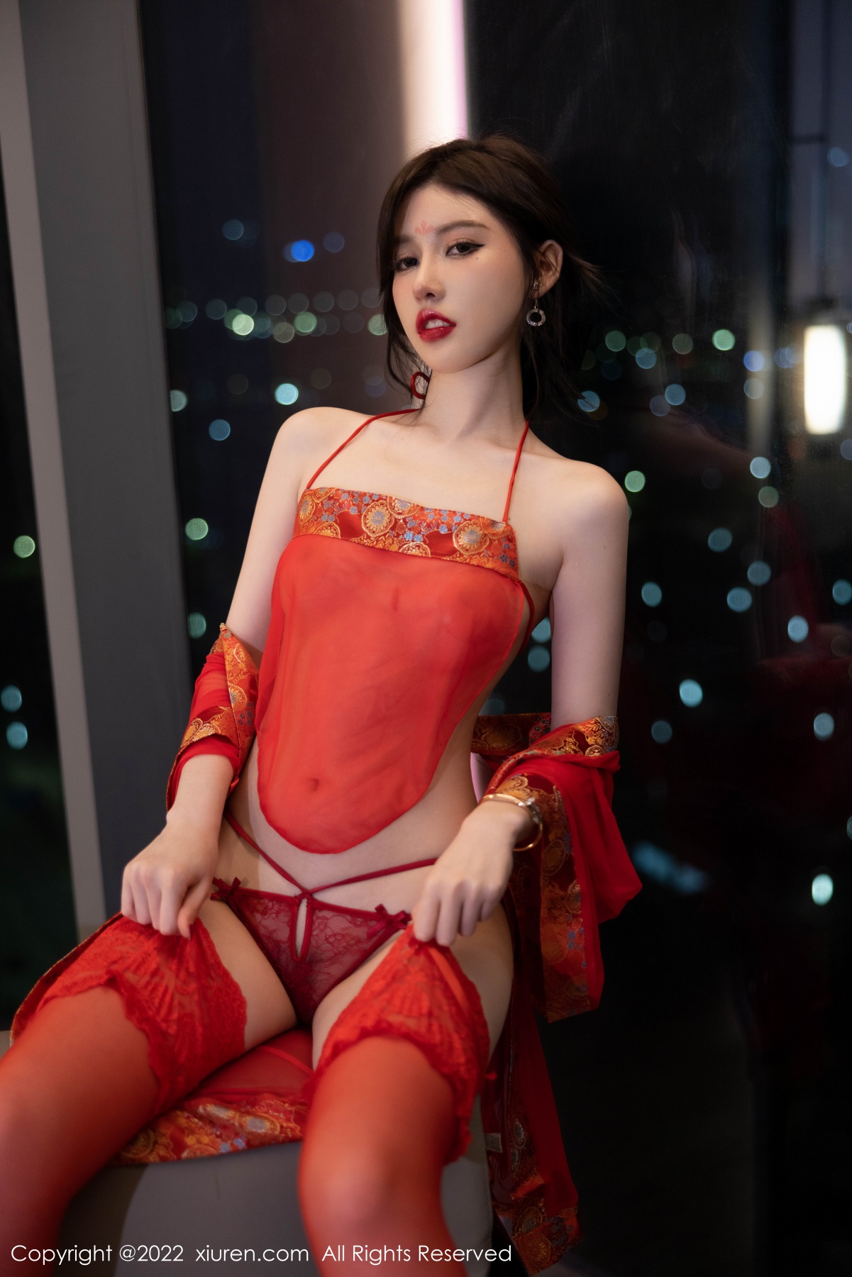 xgyw.top_XiuRen第5619期_模特美桃酱性感红色轻透薄纱古装透视秀白嫩肌肤惹火诱惑写真72P