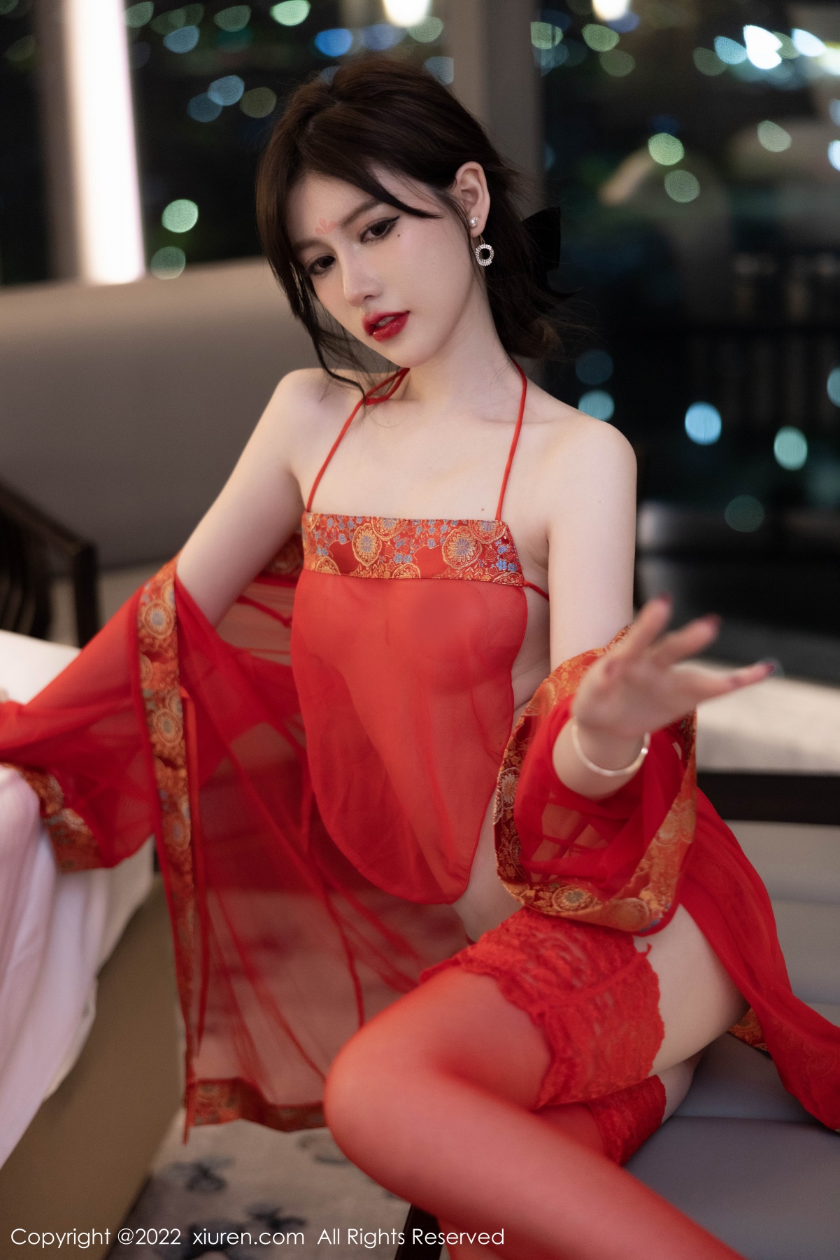 xgyw.top_XiuRen第5619期_模特美桃酱性感红色轻透薄纱古装透视秀白嫩肌肤惹火诱惑写真72P