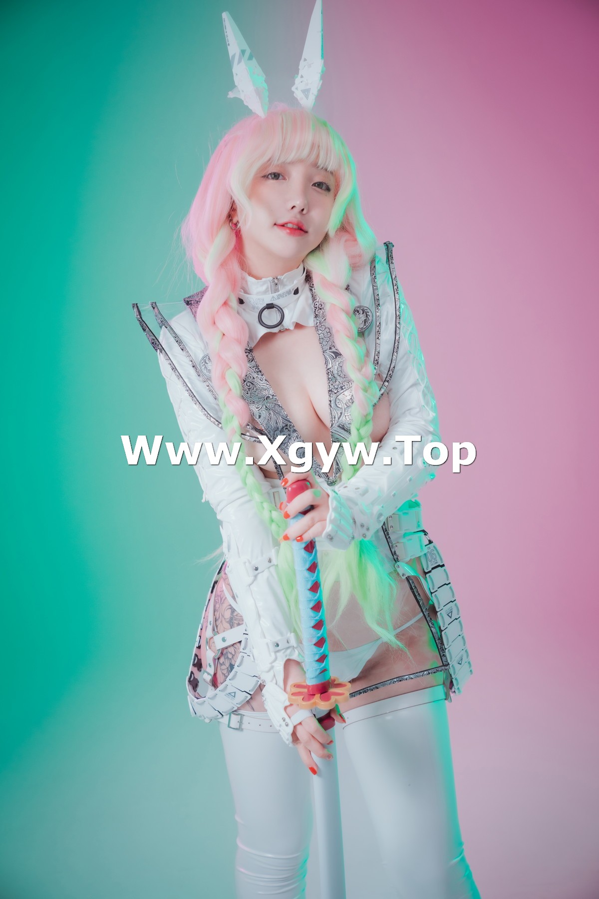 xgyw.top_[DJAWA]No.206_模特Yeeun_Cyber Hunter Mitsuri主题性感白色皮质服饰秀翘臀诱惑写真51P