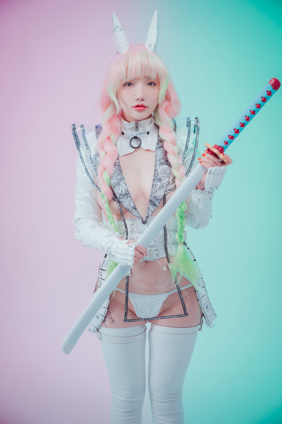 xgyw.top_[DJAWA]No.206_模特Yeeun_Cyber Hunter Mitsuri主题性感白色皮质服饰秀翘臀诱惑写真51P