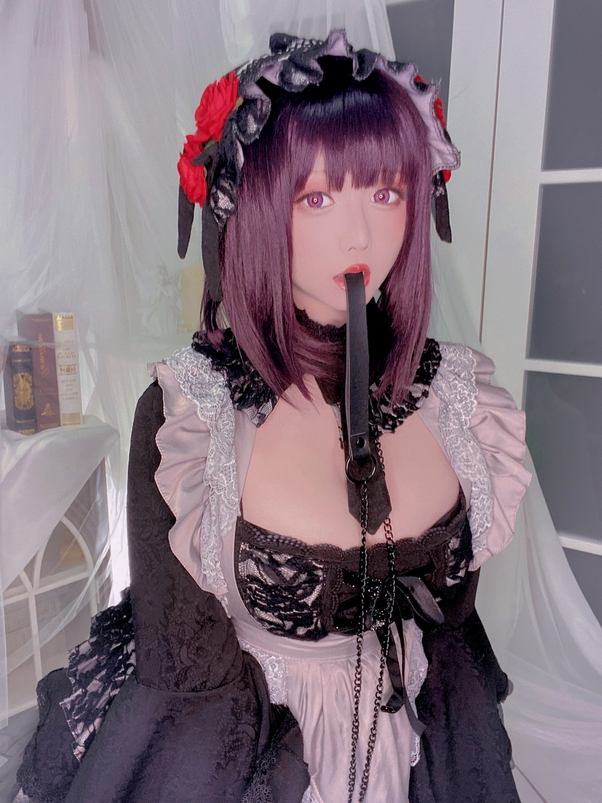 xgyw.top_Coser小姐姐星之迟迟黑江雫主题性感黑色低胸服饰露蕾丝内衣配蕾丝吊袜诱惑写真60P
