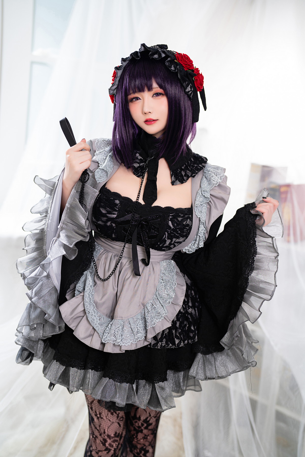 xgyw.top_Coser小姐姐星之迟迟黑江雫主题性感黑色低胸服饰露蕾丝内衣配蕾丝吊袜诱惑写真60P