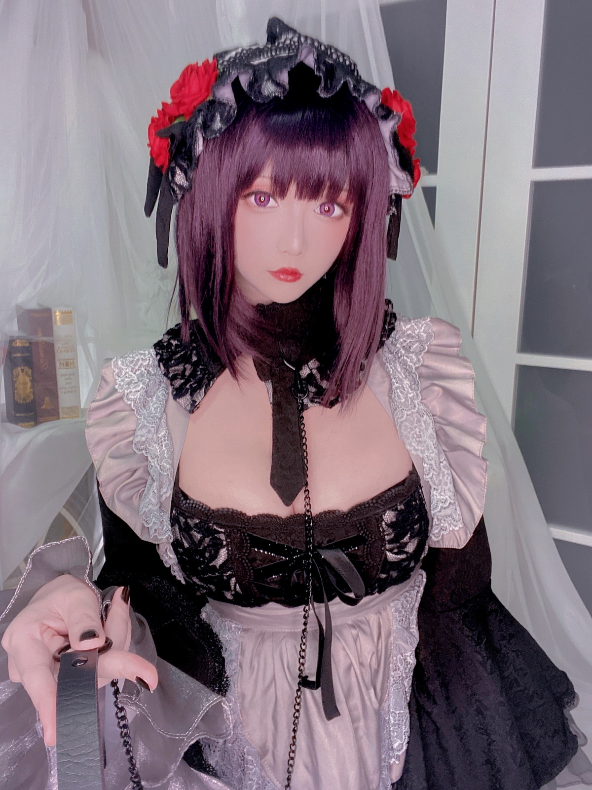 xgyw.top_Coser小姐姐星之迟迟黑江雫主题性感黑色低胸服饰露蕾丝内衣配蕾丝吊袜诱惑写真60P