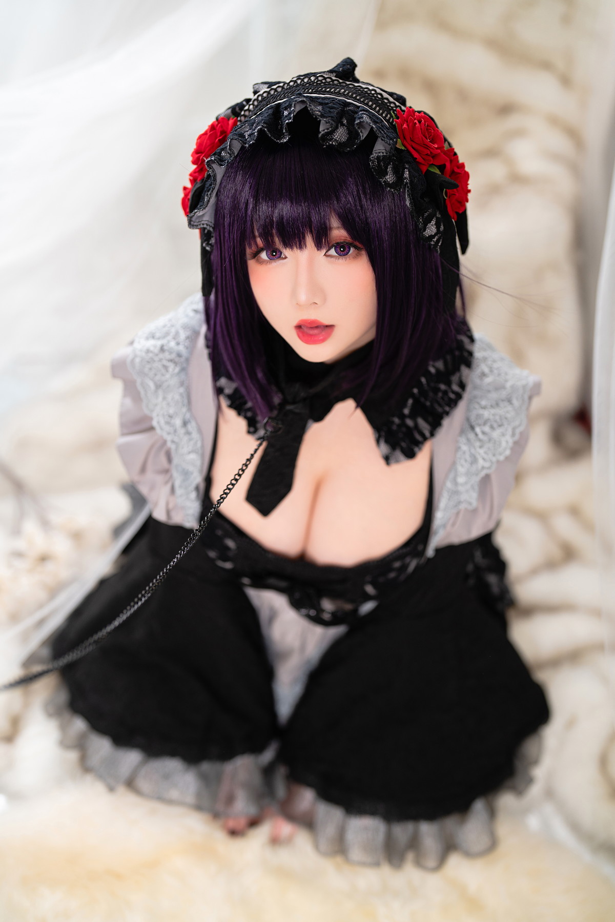 xgyw.top_Coser小姐姐星之迟迟黑江雫主题性感黑色低胸服饰露蕾丝内衣配蕾丝吊袜诱惑写真60P