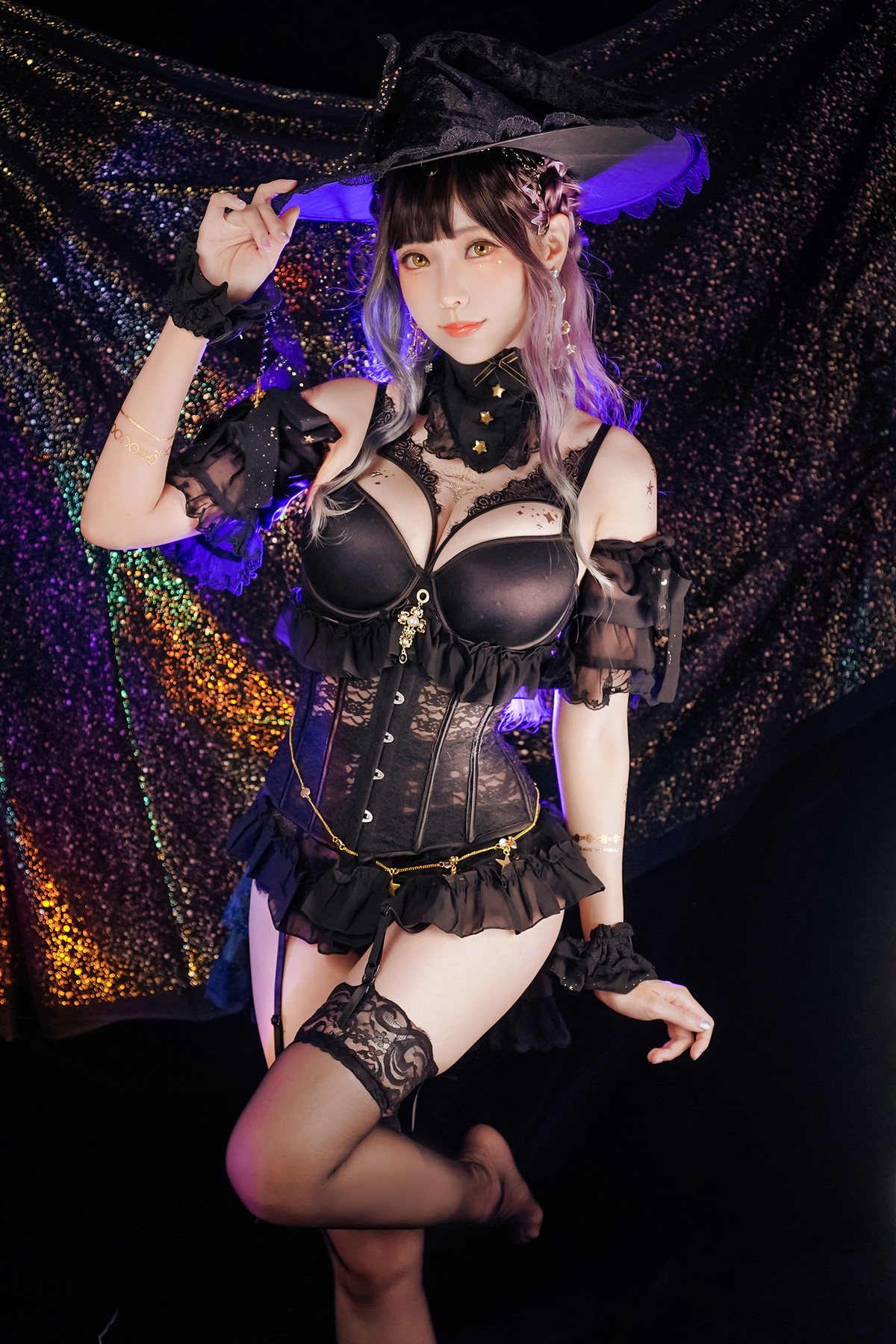 xgyw.top_Coser妹子Ely_eee-Astrology Witch主题性感黑色塑身内衣配黑丝吊袜诱惑写真33P