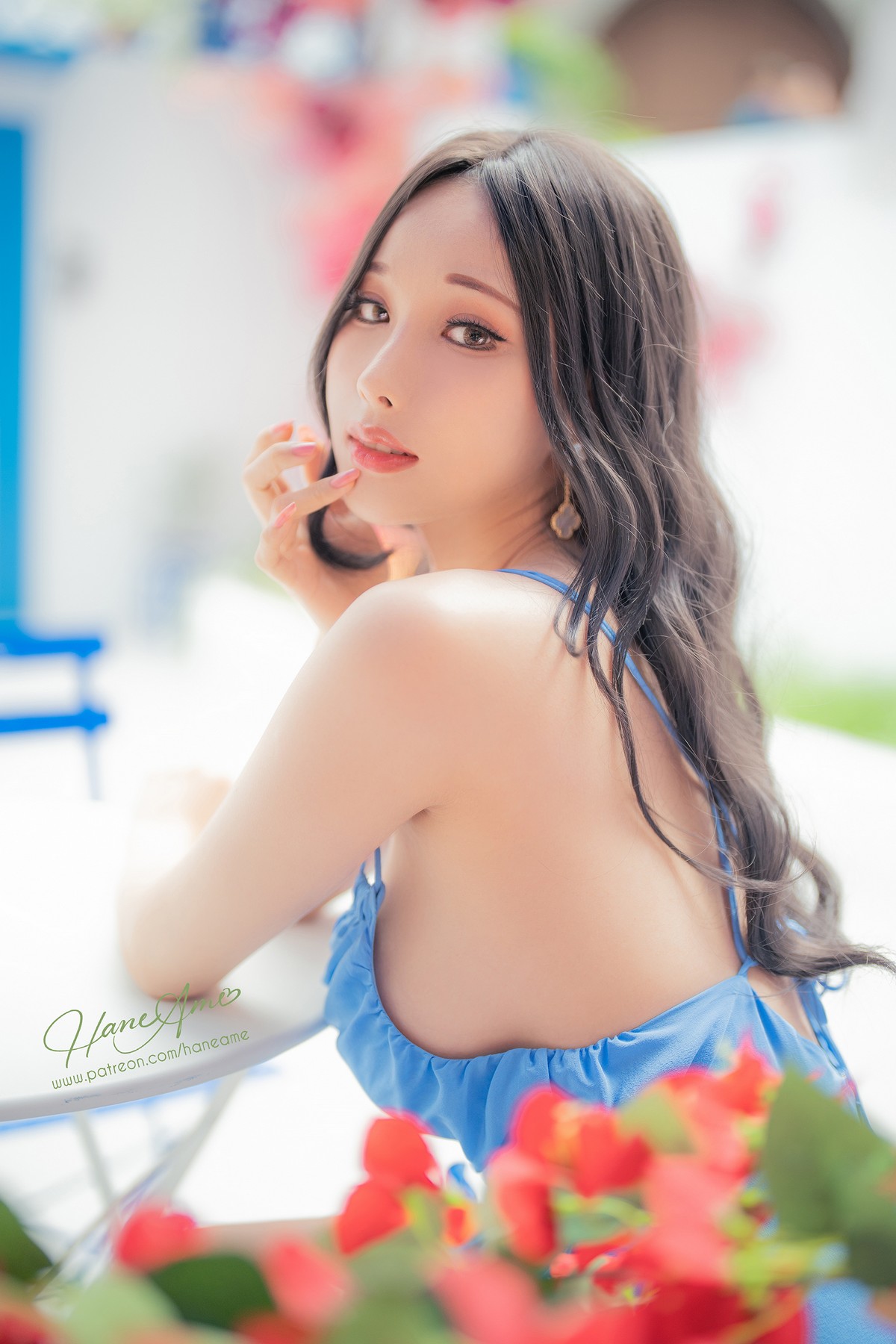 xgyw.top_Coser美女雨波_HaneAme爱琴海主题户外性感深蓝吊带长裙秀完美身材迷人写真39P