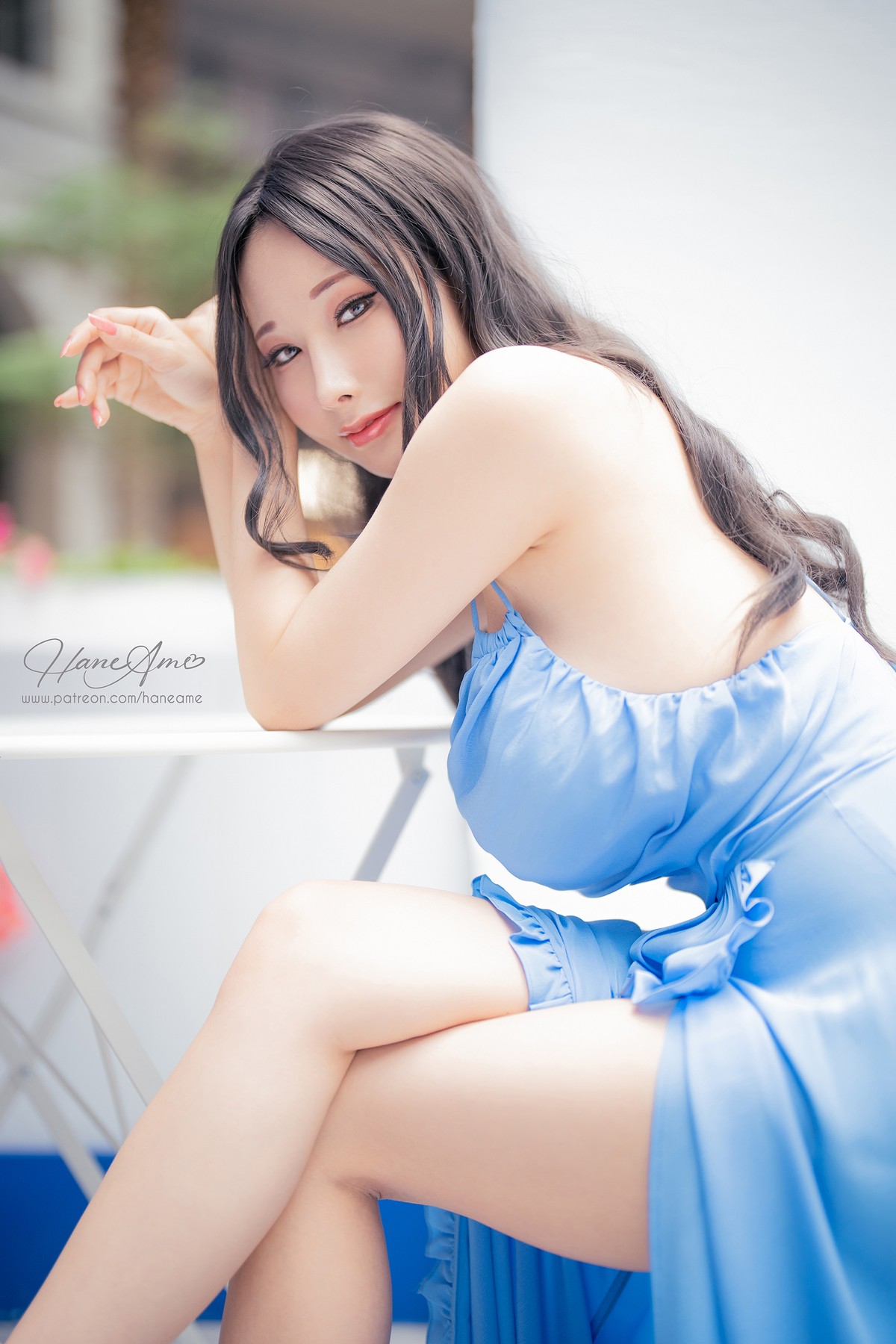 xgyw.top_Coser美女雨波_HaneAme爱琴海主题户外性感深蓝吊带长裙秀完美身材迷人写真39P