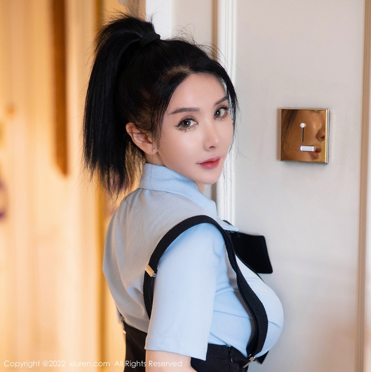 xgyw.top_XiuRen第5785期_模特潘娇娇制服主题淡蓝T恤配黑色短裙半撩秀浑圆翘臀诱惑写真75P