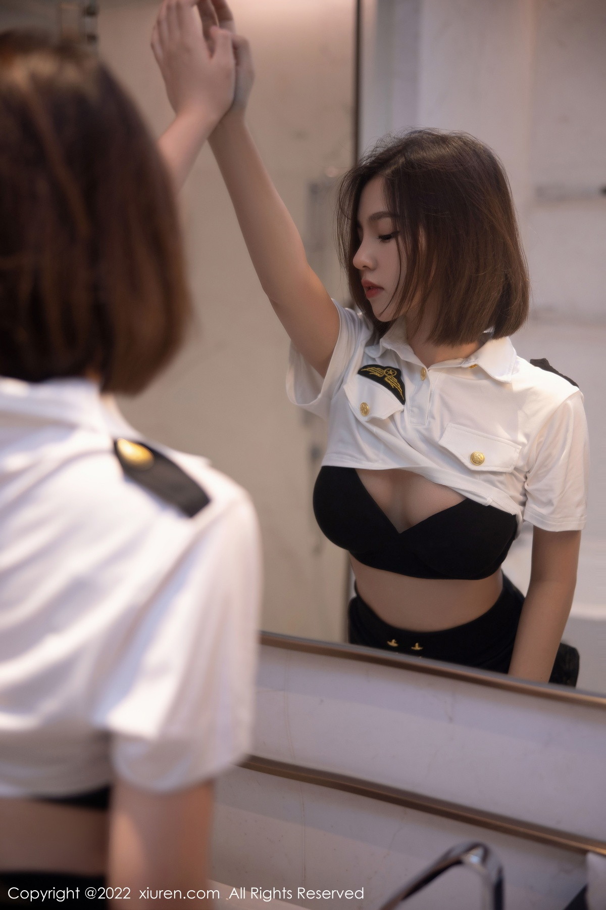 xgyw.top_XiuRen第5815期_模特美羊羊性感制服主题白色上衣配黑短裙露黑色内衣诱惑写真79P