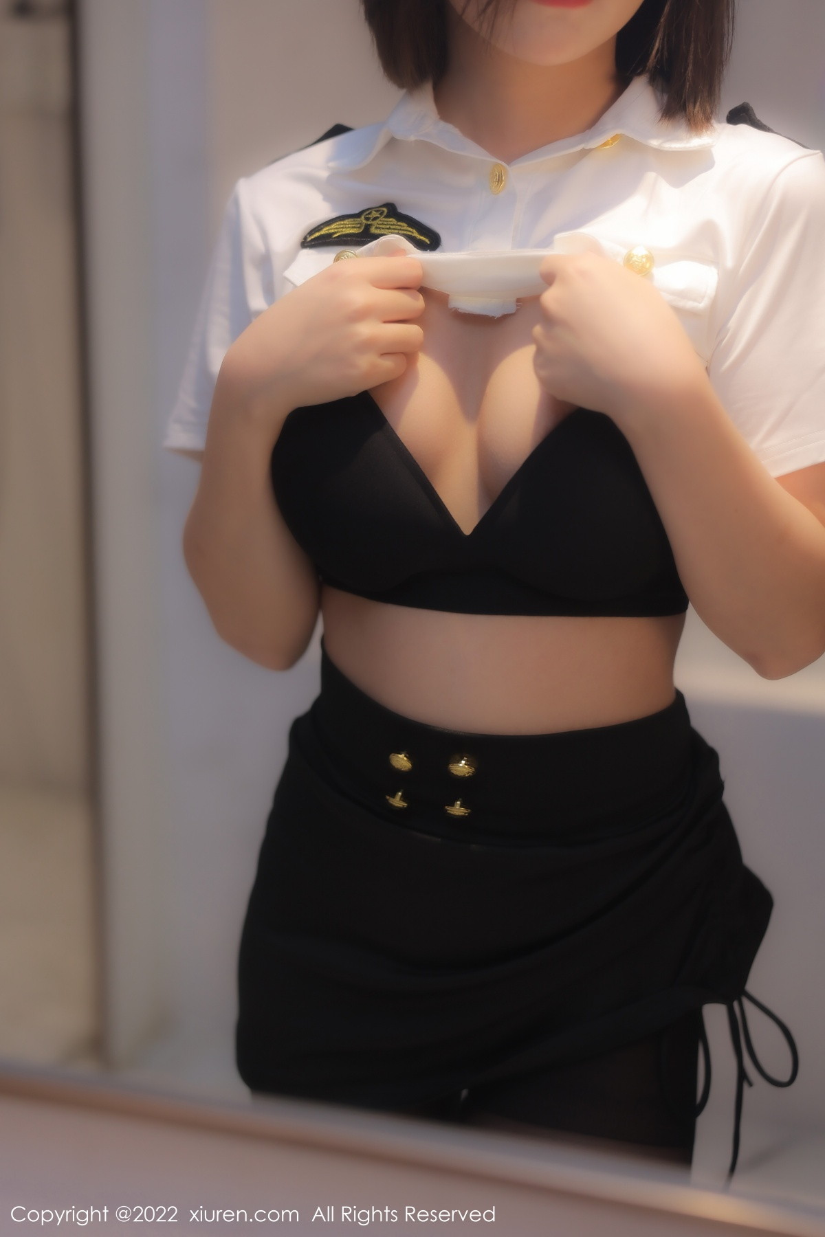 xgyw.top_XiuRen第5815期_模特美羊羊性感制服主题白色上衣配黑短裙露黑色内衣诱惑写真79P