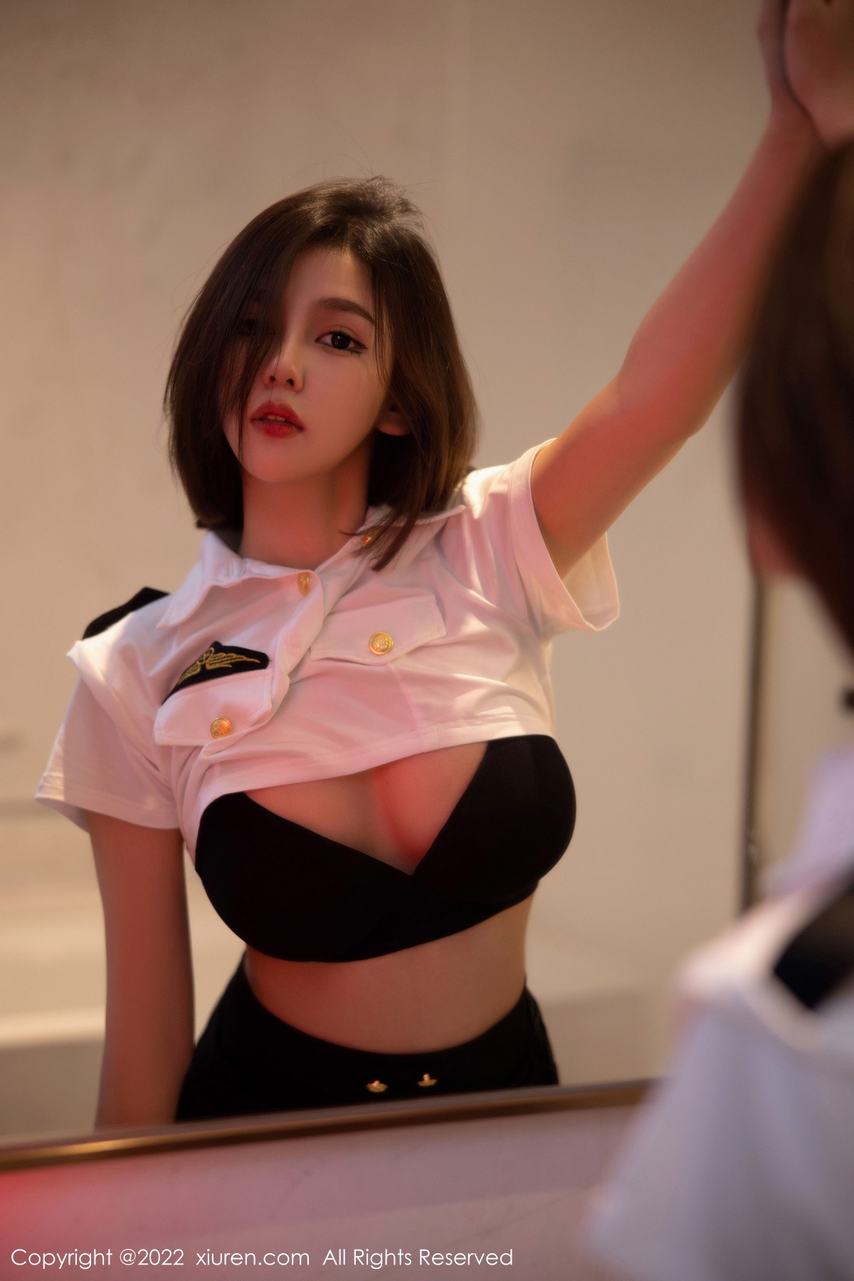 xgyw.top_XiuRen第5815期_模特美羊羊性感制服主题白色上衣配黑短裙露黑色内衣诱惑写真79P