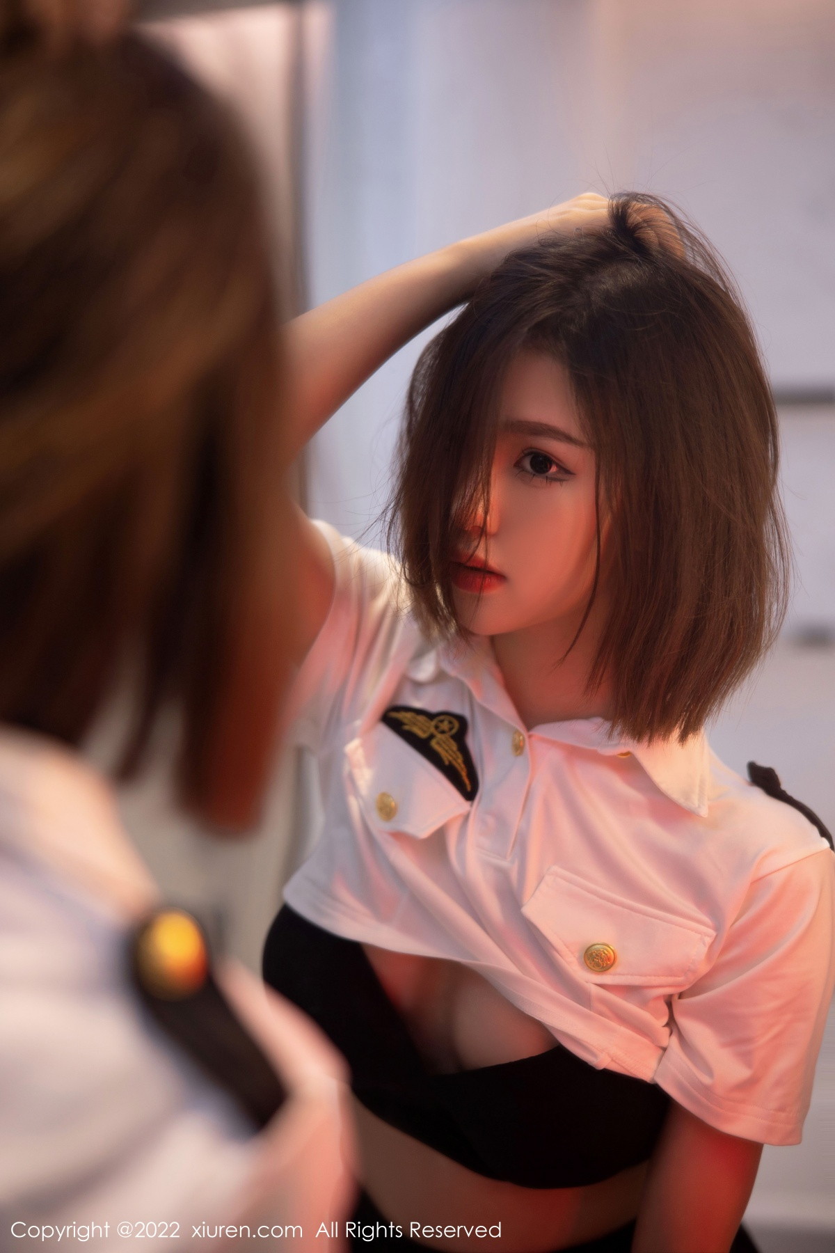 xgyw.top_XiuRen第5815期_模特美羊羊性感制服主题白色上衣配黑短裙露黑色内衣诱惑写真79P
