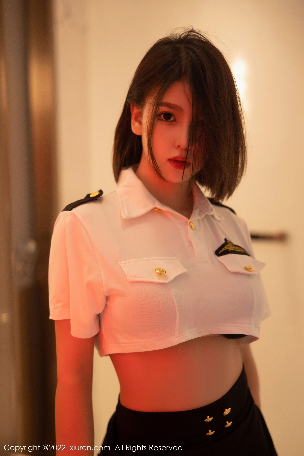 xgyw.top_XiuRen第5815期_模特美羊羊性感制服主题白色上衣配黑短裙露黑色内衣诱惑写真79P