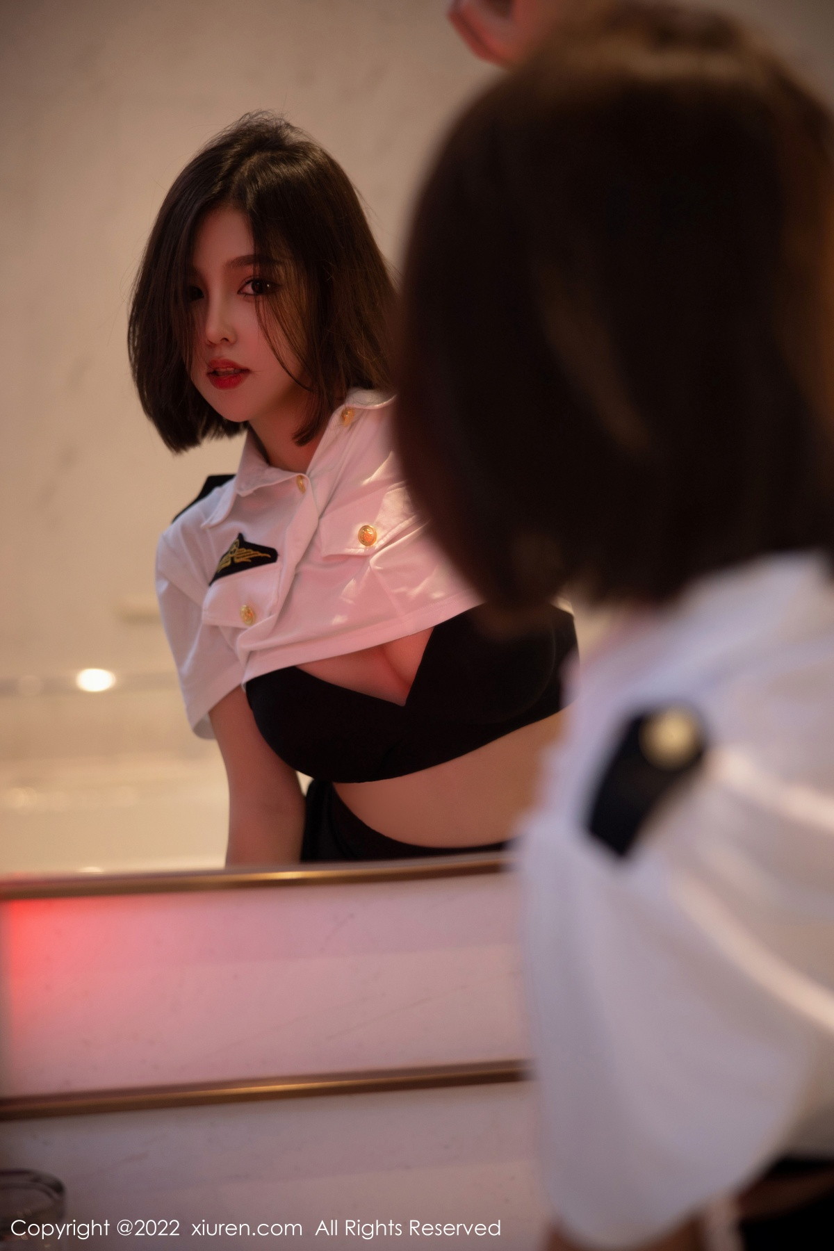 xgyw.top_XiuRen第5815期_模特美羊羊性感制服主题白色上衣配黑短裙露黑色内衣诱惑写真79P