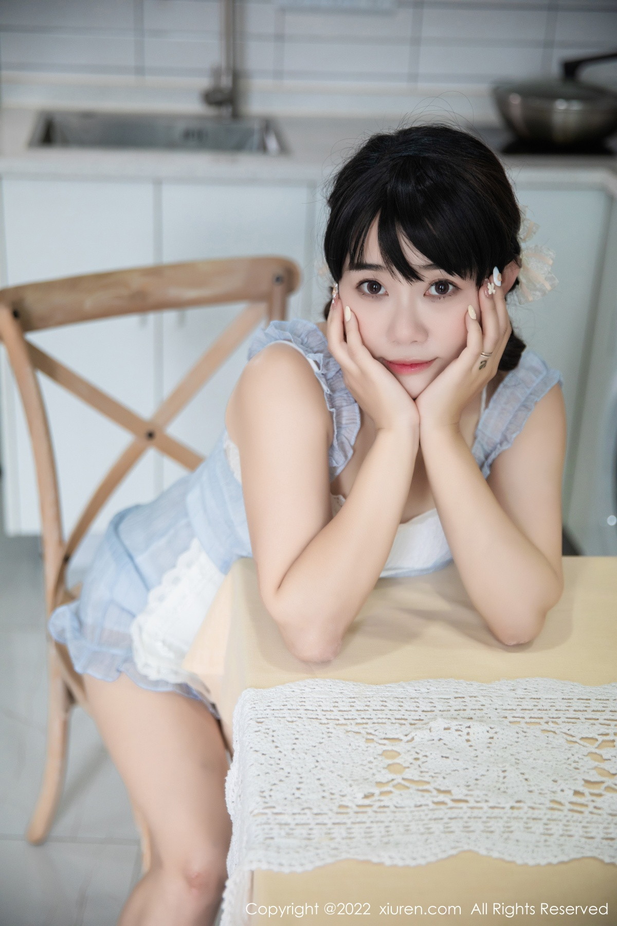 xgyw.top_XiuRen第5834期_模特严利娅Yuliya私房性感浅蓝色女仆服饰秀翘臀美腿诱惑写真53P