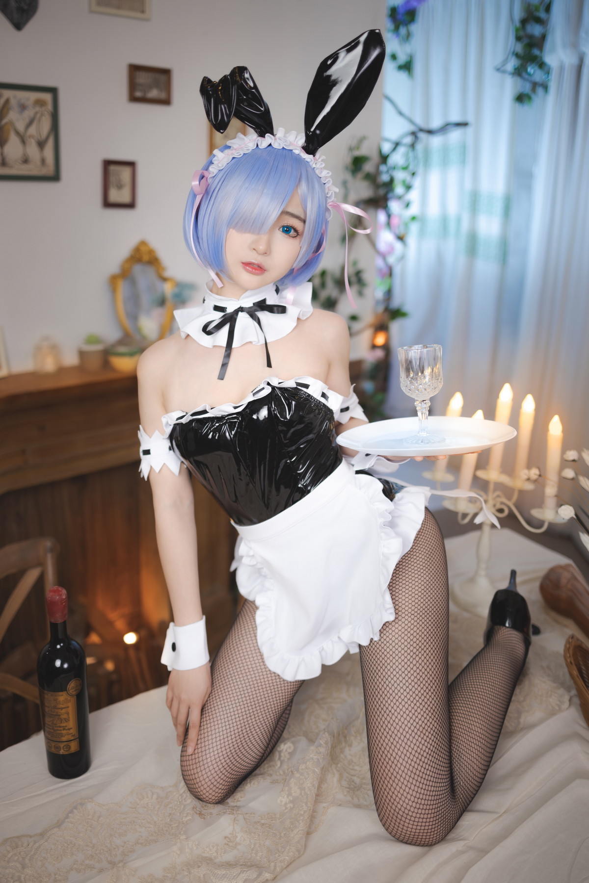 xgyw.top_网络美女桜井宁宁蕾姆兔女郎主题黑色皮质连体衣配黑丝网袜秀美腿诱惑写真34P