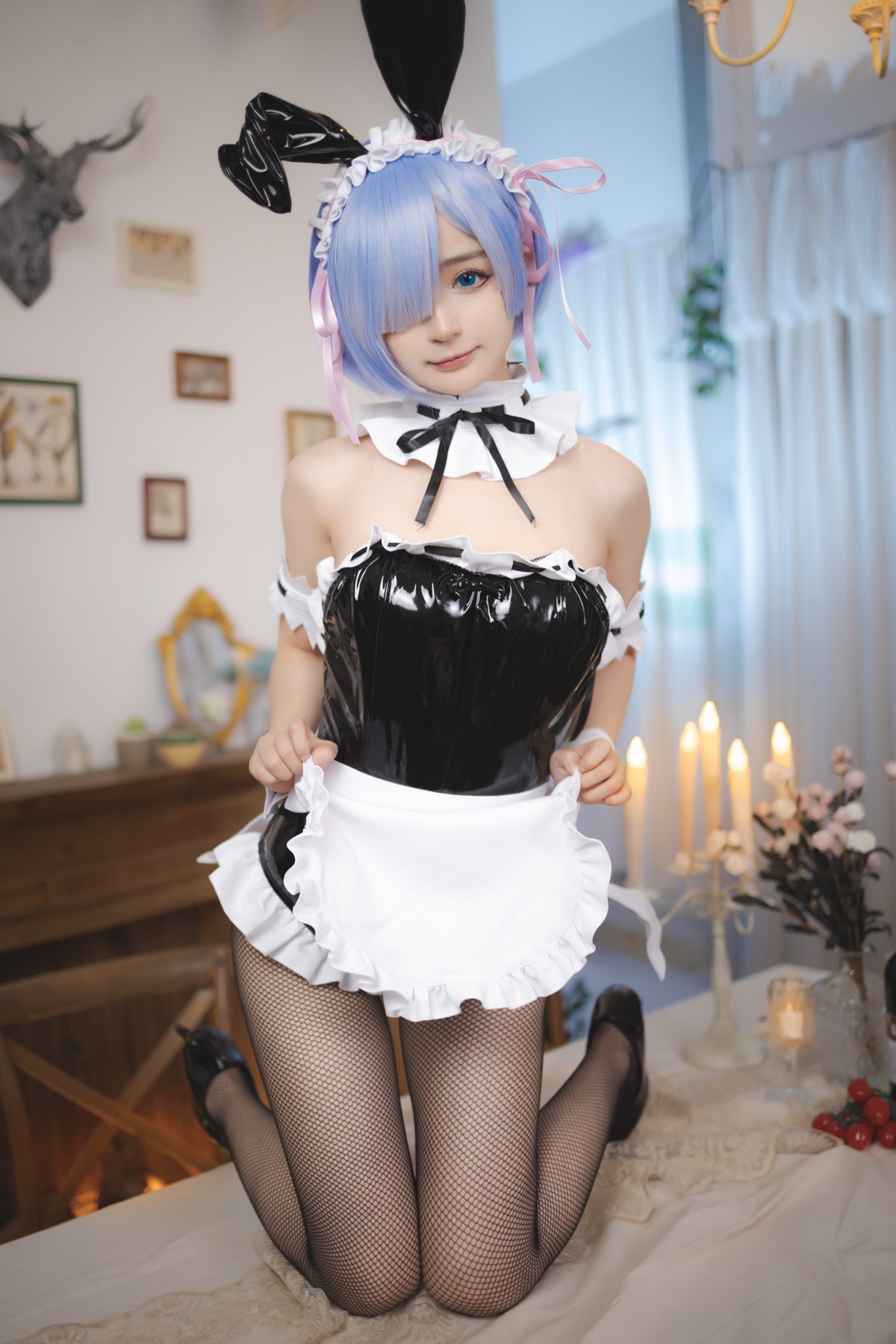xgyw.top_网络美女桜井宁宁蕾姆兔女郎主题黑色皮质连体衣配黑丝网袜秀美腿诱惑写真34P