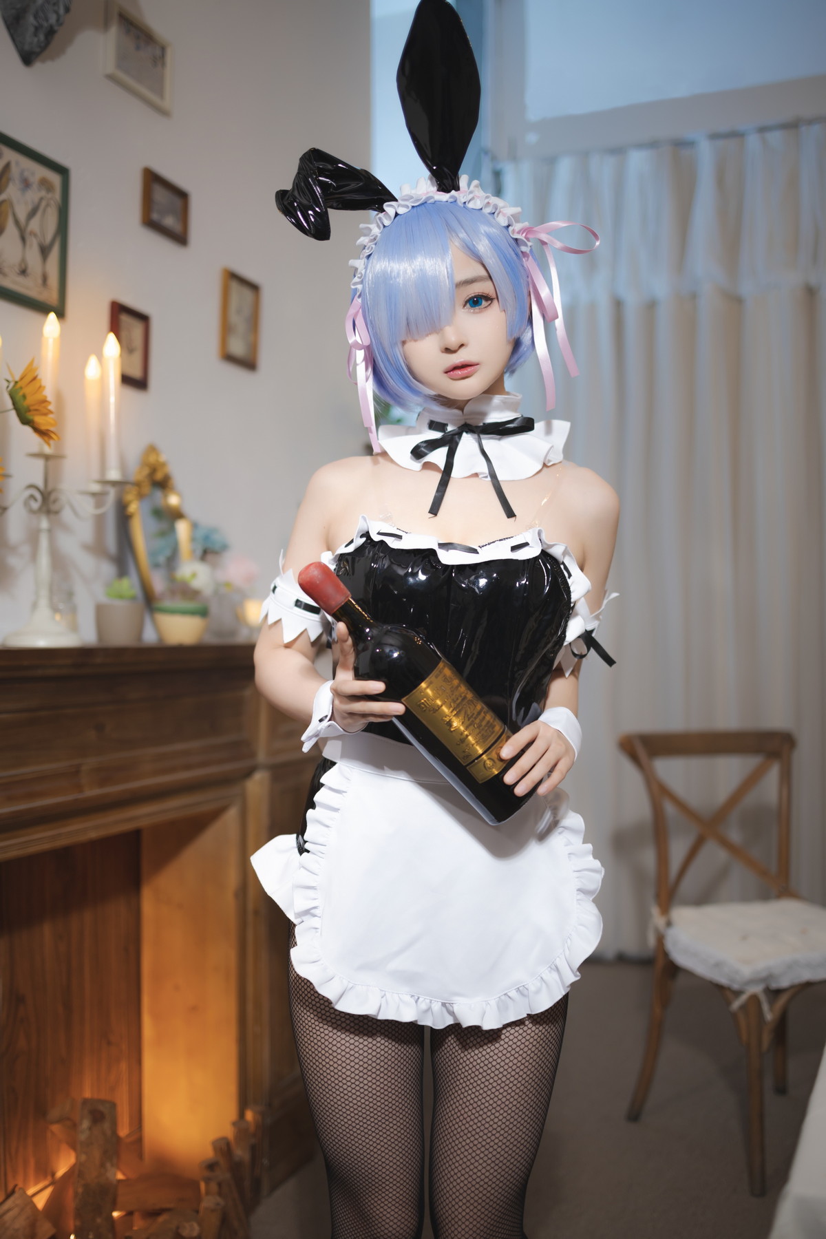 xgyw.top_网络美女桜井宁宁蕾姆兔女郎主题黑色皮质连体衣配黑丝网袜秀美腿诱惑写真34P