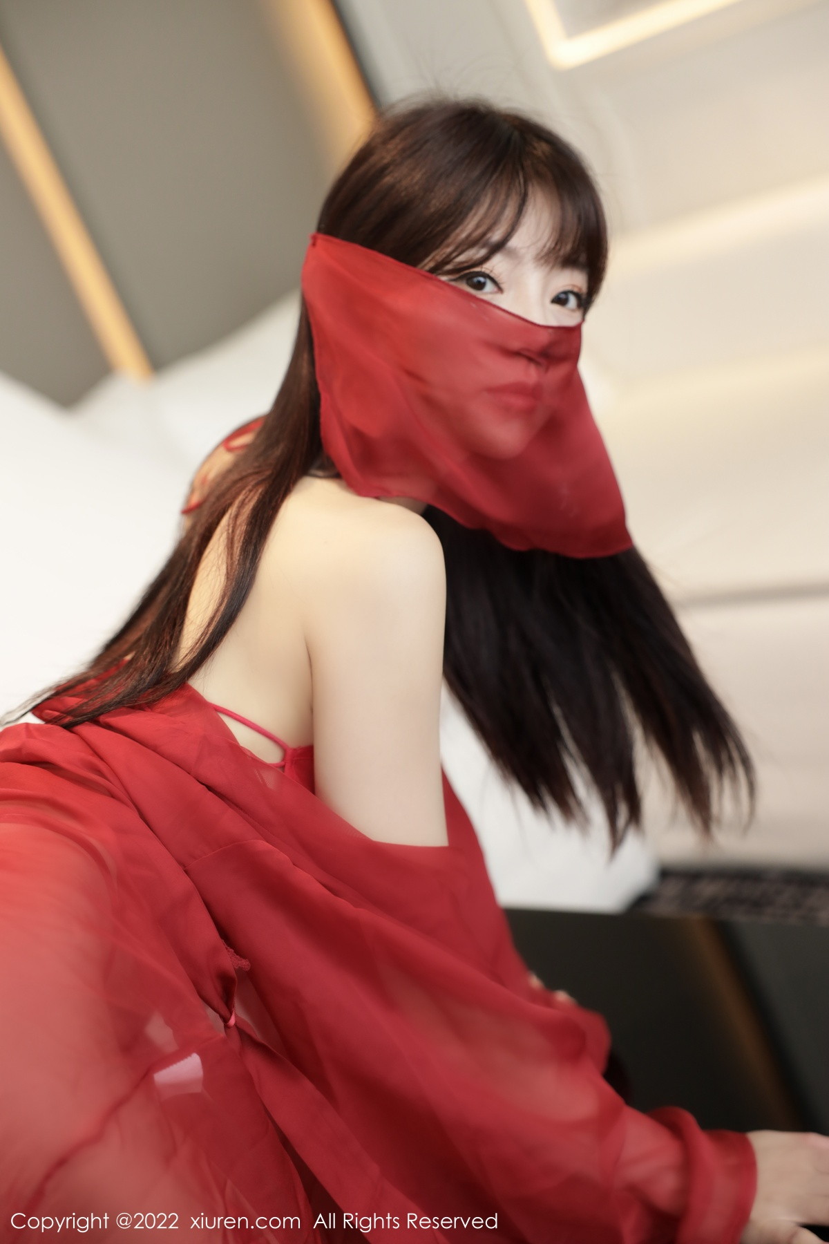xgyw.top_XiuRen第5851期_模特佘贝拉bella南京旅拍红色轻透薄纱服饰秀完美身材诱惑写真57P