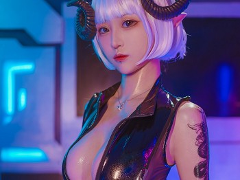 网络青春美女妹抖青恶魔胶衣主题性感黑色皮质贴身内衣配黑皮靴秀蜜桃臀美腿骚扰写真30P