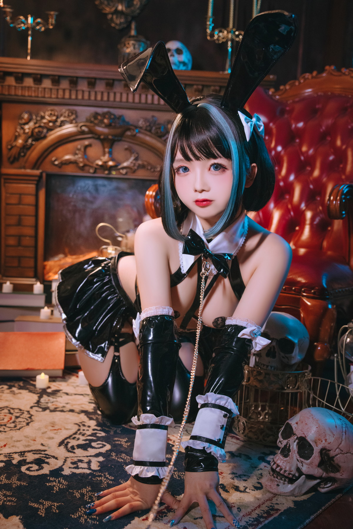 xgyw.top_Cosplay美女日奈娇万圣恶魔皮衣主题性感黑色皮质连体内衣秀豪乳遮点诱惑写真66P