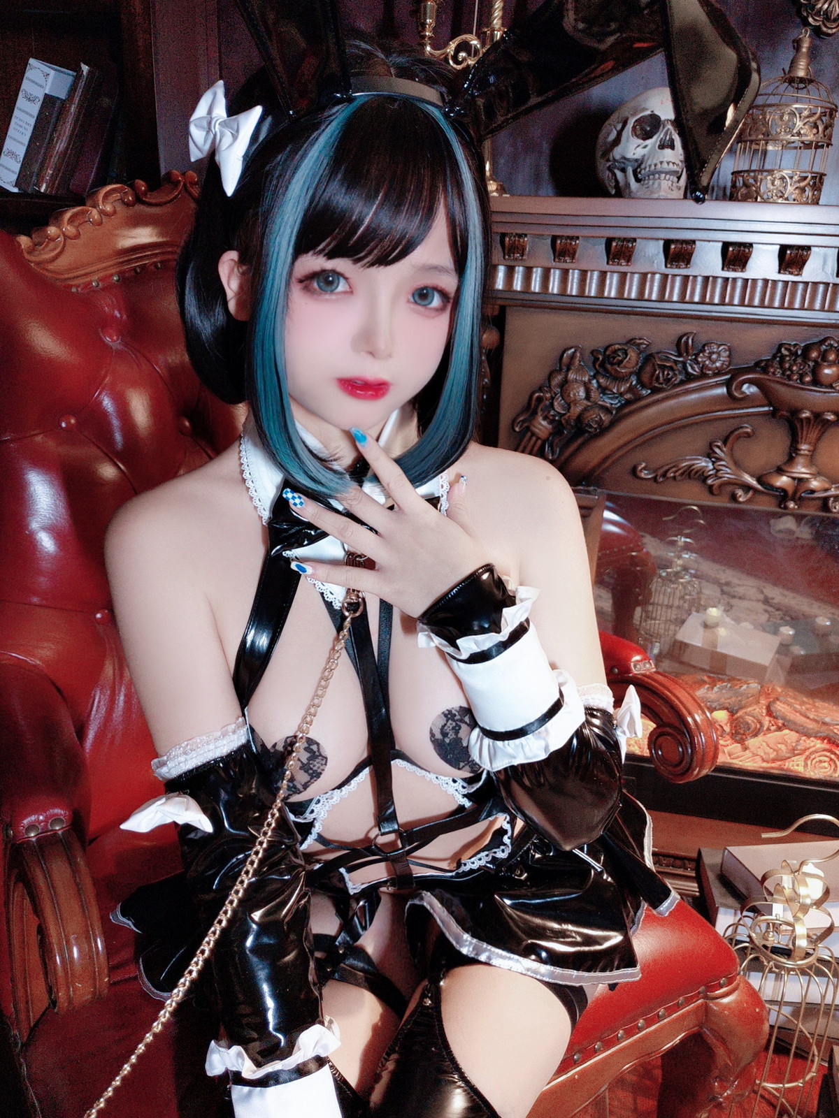 xgyw.top_Cosplay美女日奈娇万圣恶魔皮衣主题性感黑色皮质连体内衣秀豪乳遮点诱惑写真66P