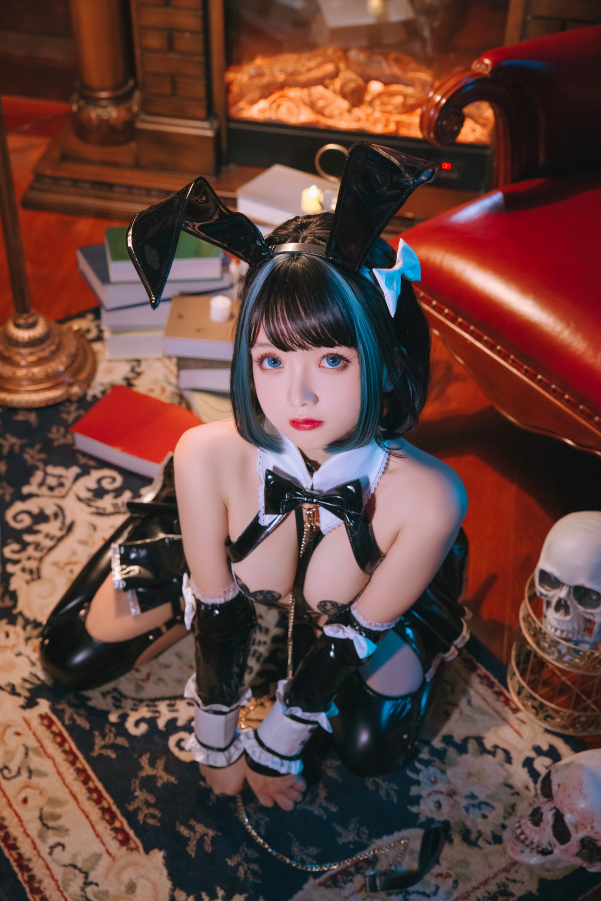 xgyw.top_Cosplay美女日奈娇万圣恶魔皮衣主题性感黑色皮质连体内衣秀豪乳遮点诱惑写真66P