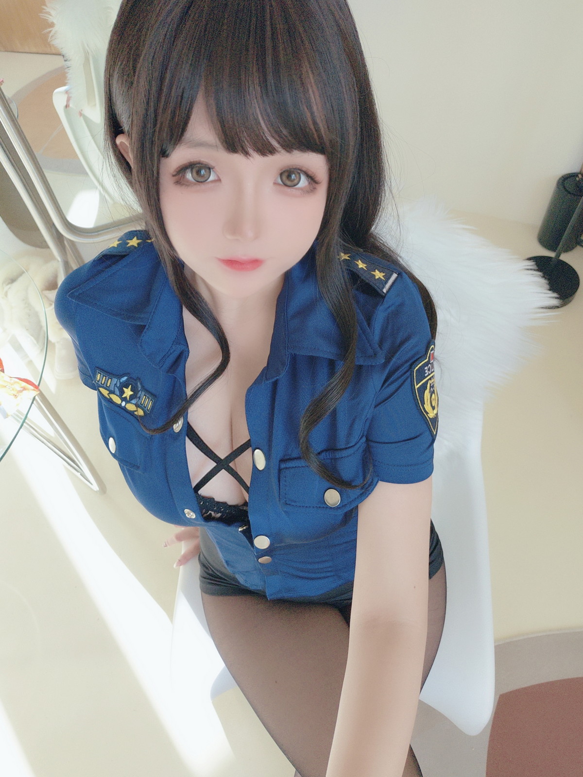 xgyw.top_Cosplay美女日奈娇豹纹女警主题蓝上衣配黑短裙半脱露豹纹内衣丰满诱惑写真109P
