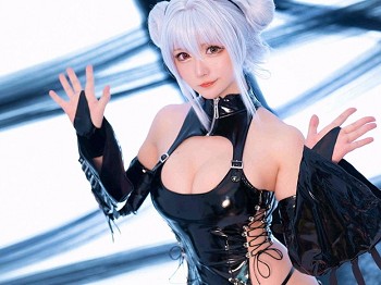 Coser大姐姐星之迟迟水蓝小恶魔主题性感黑色皮质骚扰服饰秀蜜桃臀美腿骚扰写真59P